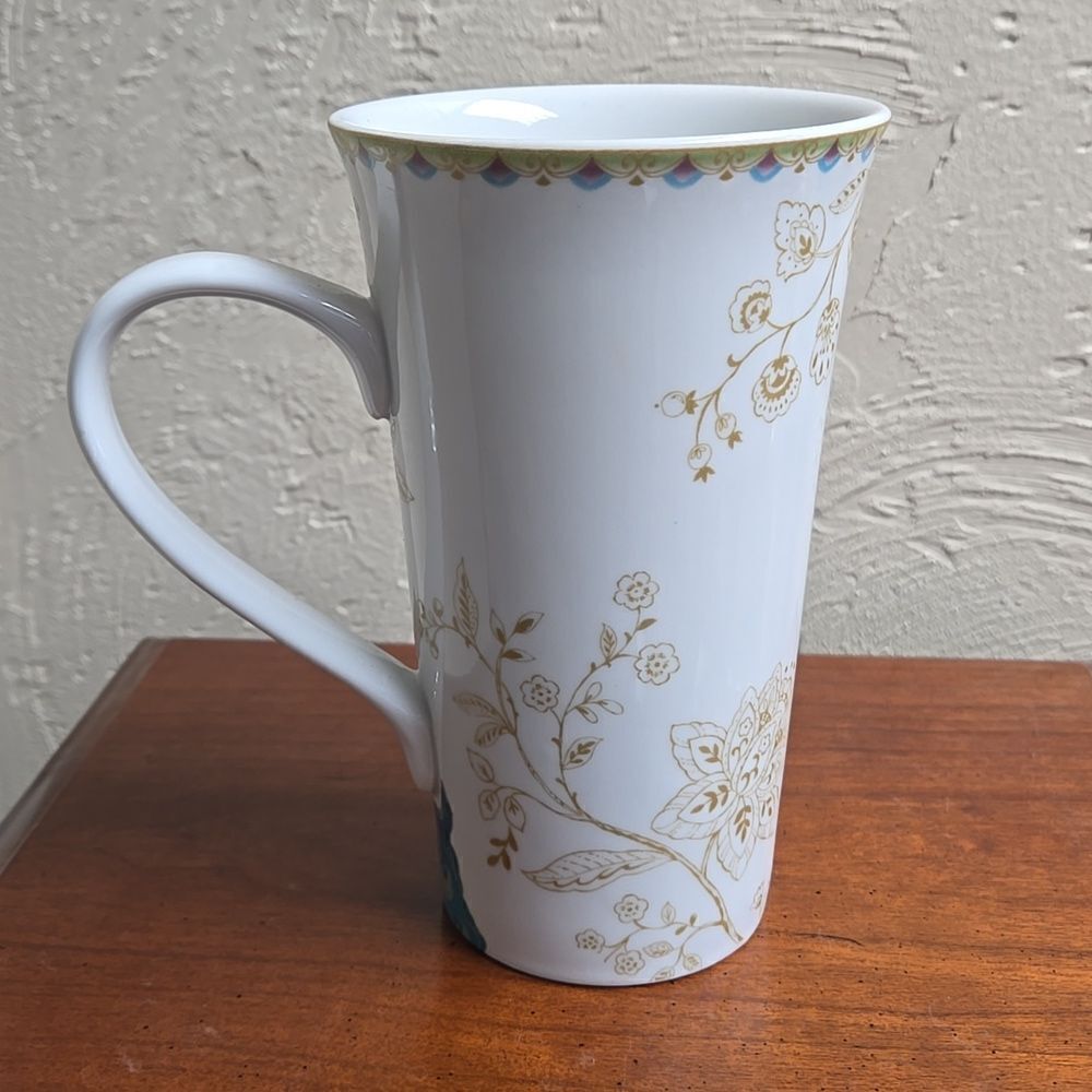 222 FIFTH PEACOCK GARDEN TALL LATTE MUG CUP - Picture 3 of 7
